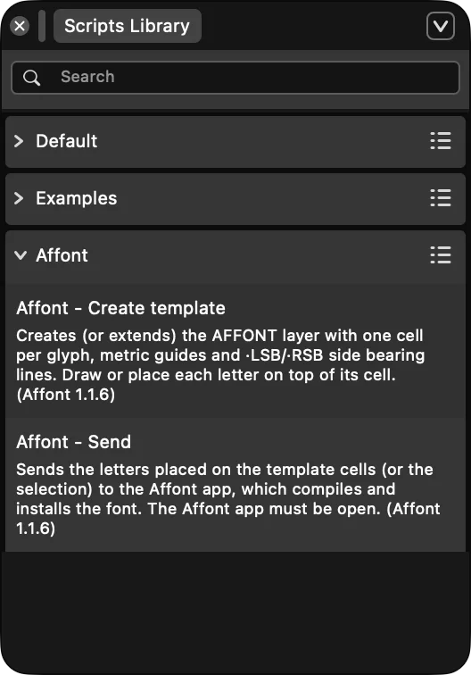 Affinity’s Scripts Library with the Affont scripts
